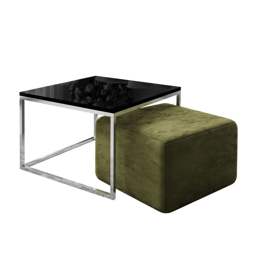 Yoshi Couchtisch mit Hocker auf einem Chromestell  Hochglanz