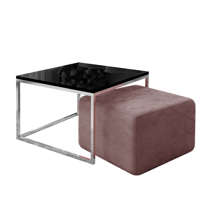 Yoshi Couchtisch mit Hocker auf einem Chromestell  Hochglanz