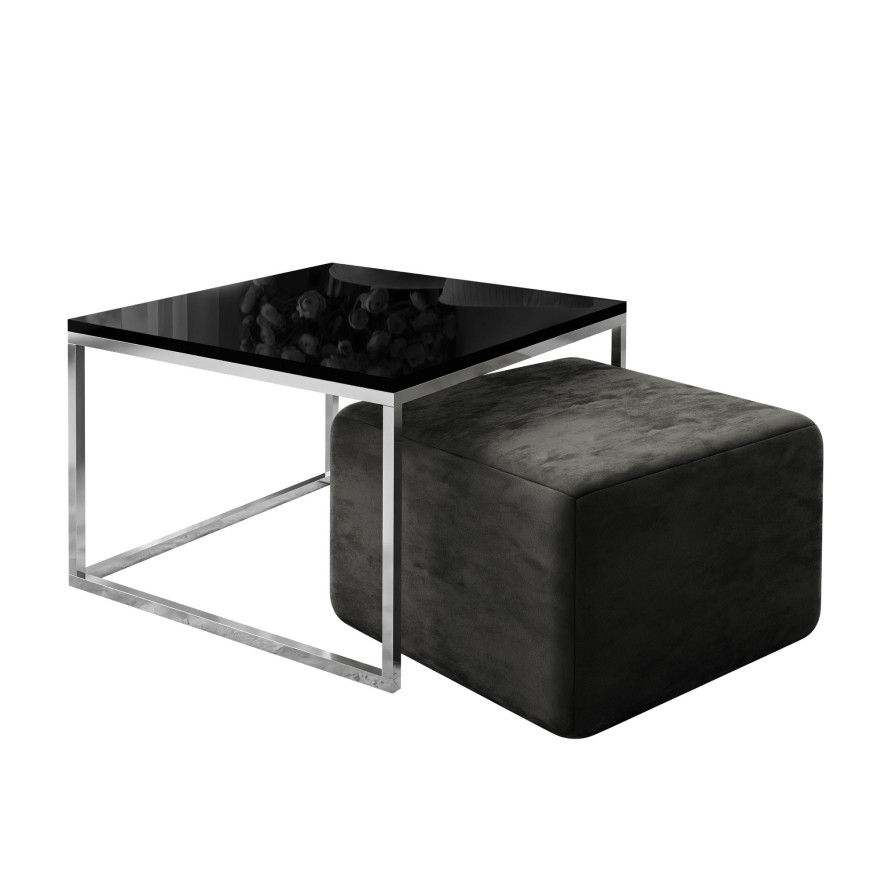 Yoshi Couchtisch mit Hocker auf einem Chromestell  Hochglanz