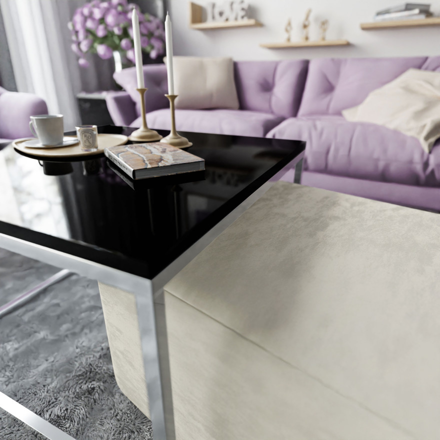 Yoshi Couchtisch mit Hocker auf einem Chromestell  Hochglanz