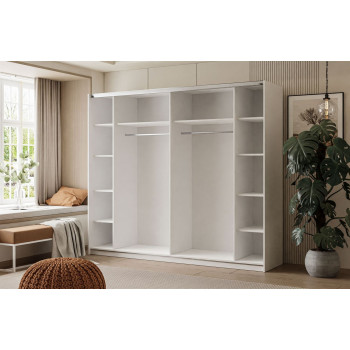 LINA Kleiderschrank 244 cm mit Spiegel Schwebetürenschrank weiß Hochglanz LINA Kleiderschrank 244 cm mit Spiegel Schwebetürenschrank weiß Hochglanz