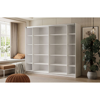 LINA Kleiderschrank 244 cm mit Spiegel Schwebetürenschrank weiß Hochglanz LINA Kleiderschrank 244 cm mit Spiegel Schwebetürenschrank weiß Hochglanz