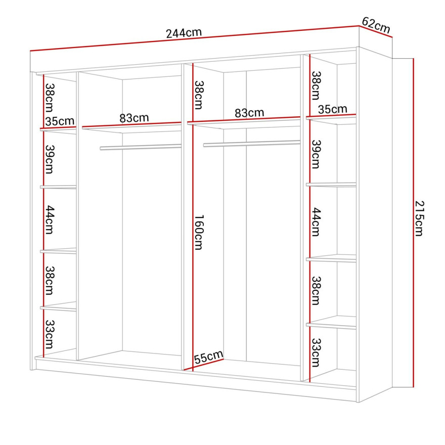 LINA Kleiderschrank 244 cm mit Spiegel Schwebetürenschrank weiß Hochglanz LINA Kleiderschrank 244 cm mit Spiegel Schwebetürenschrank weiß Hochglanz