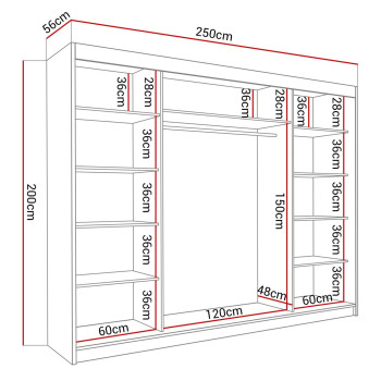 Schiebeschrank DELMA PLUS mit Spiegel 250 cm