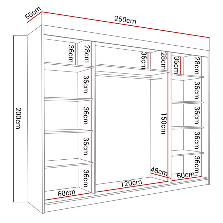 Schiebeschrank DELMA PLUS mit Spiegel 250 cm
