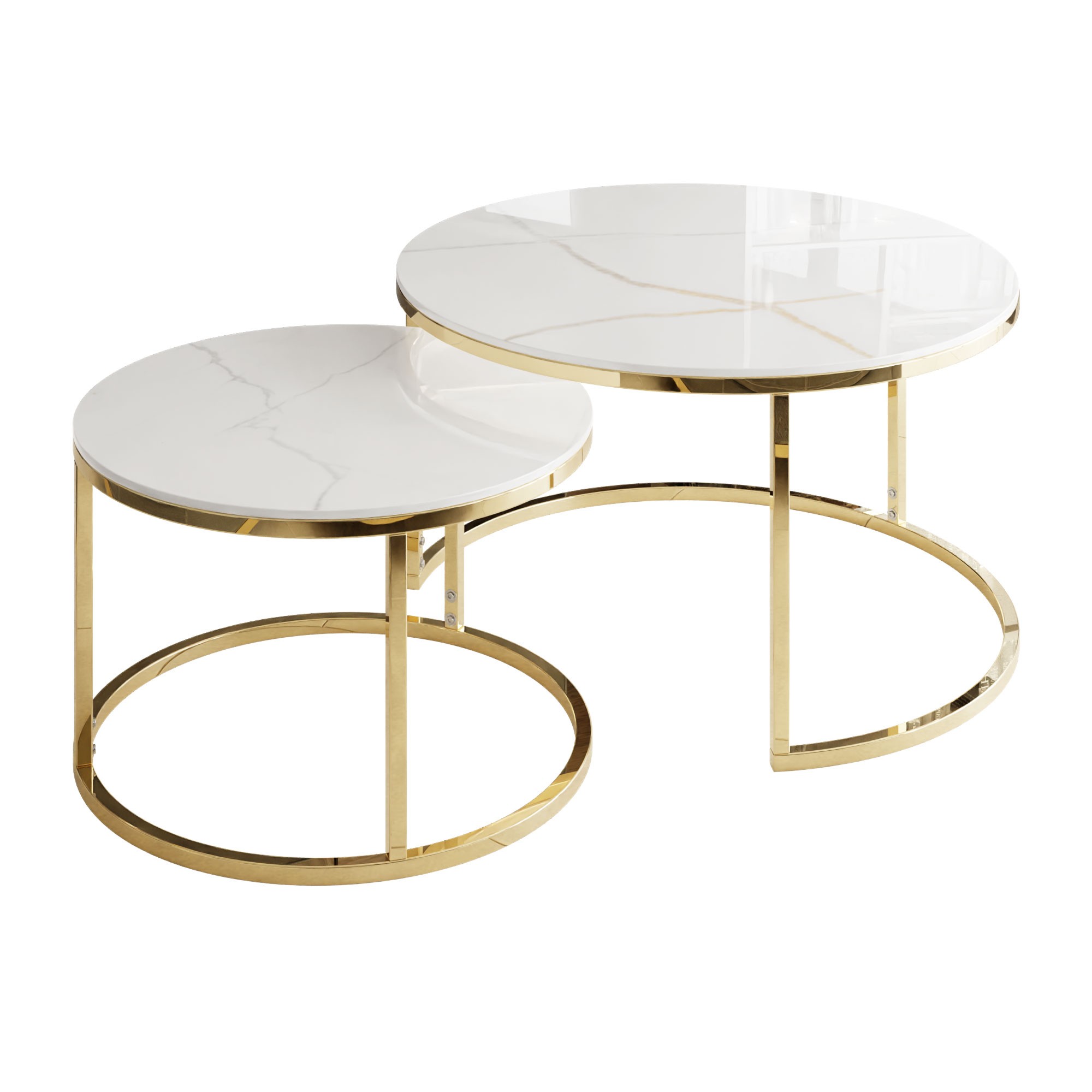 Runder Couchtisch SELAVI 2in1 Gold Chrom