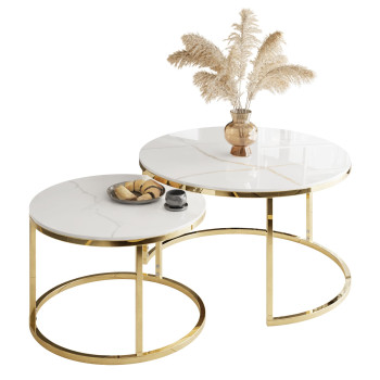 Runder Couchtisch SELAVI 2in1 Gold Chrom