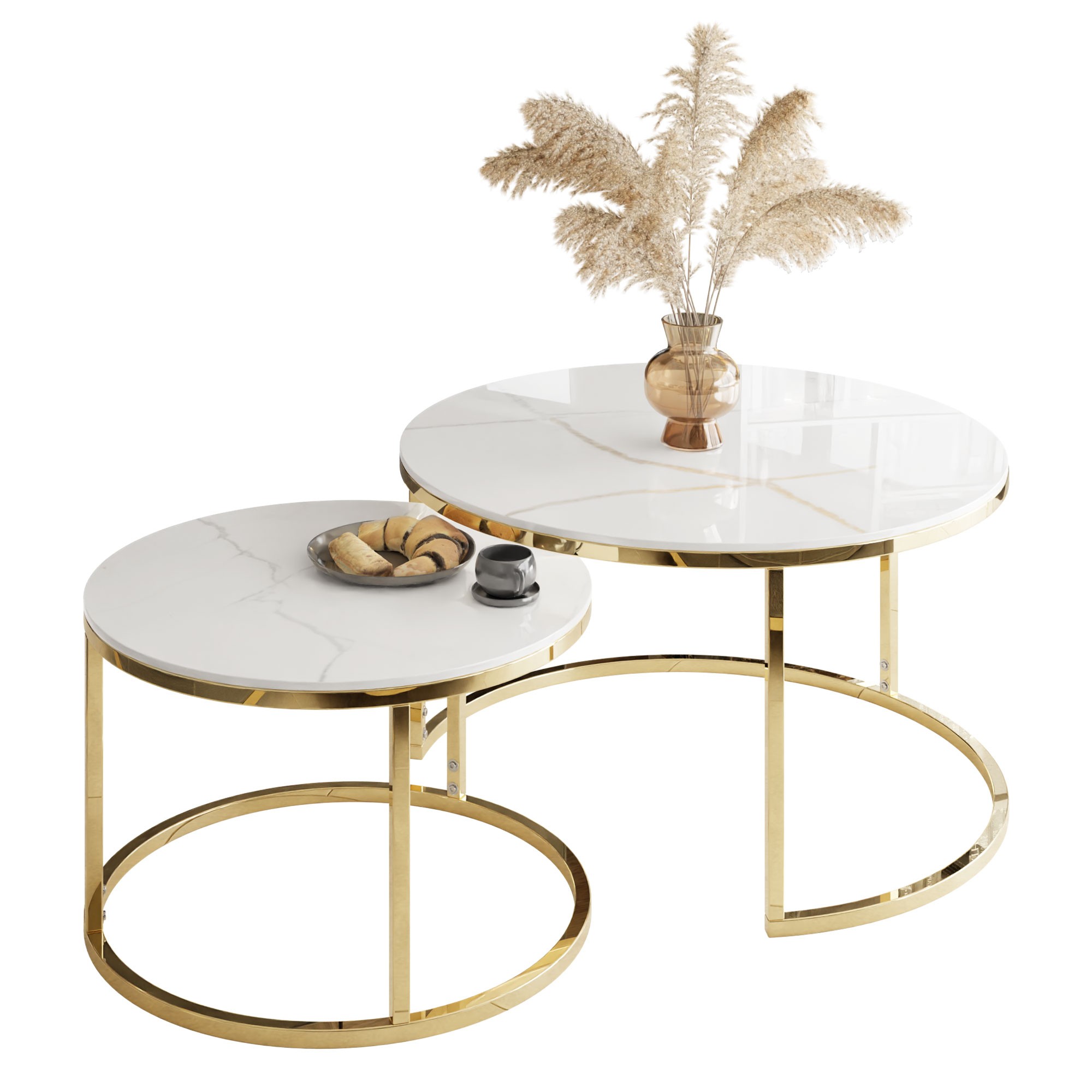 Runder Couchtisch SELAVI 2in1 Gold Chrom