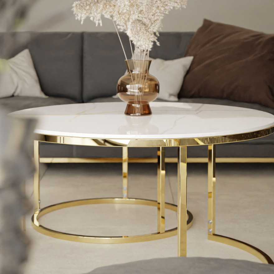 Runder Couchtisch SELAVI 2in1 Gold Chrom