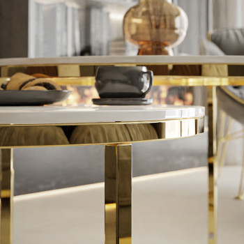 Runder Couchtisch SELAVI 2in1 Gold Chrom