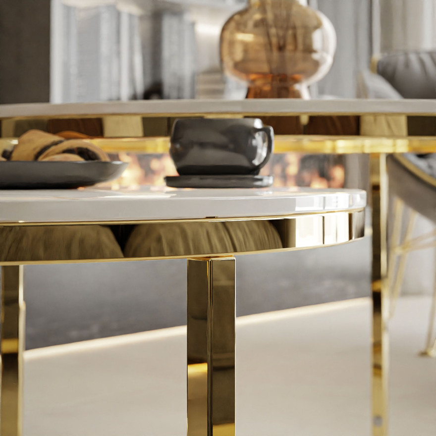 Runder Couchtisch SELAVI 2in1 Gold Chrom