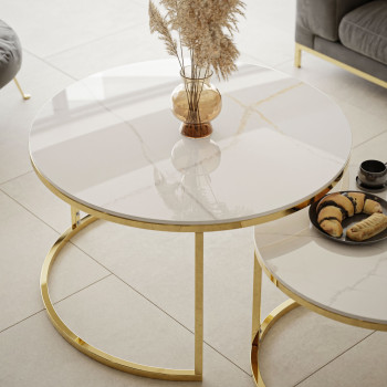 Runder Couchtisch SELAVI 2in1 Gold Chrom