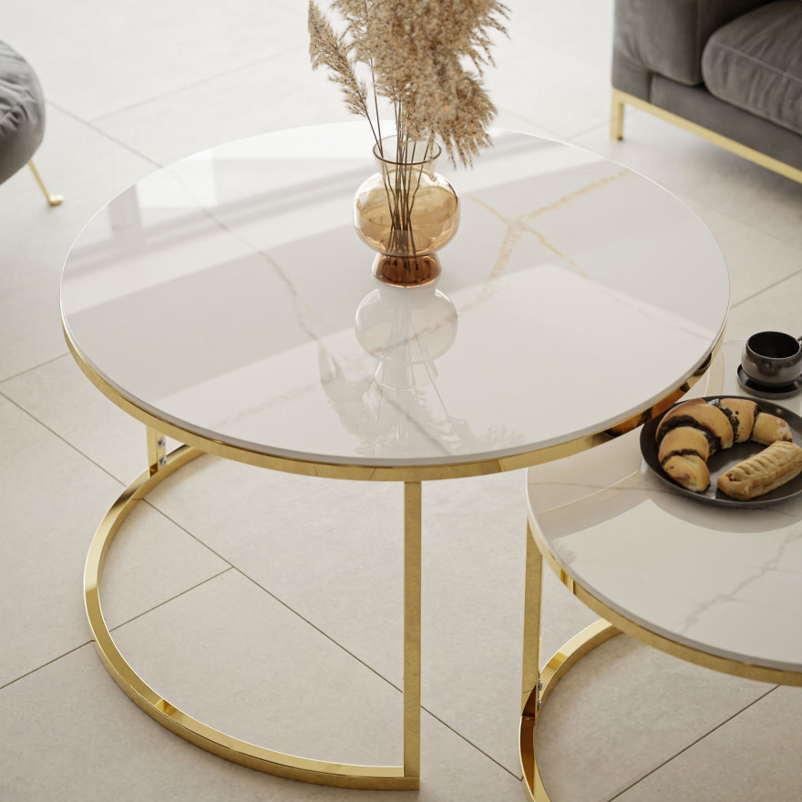 Runder Couchtisch SELAVI 2in1 Gold Chrom