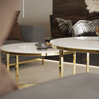 Runder Couchtisch SELAVI 2in1 Gold Chrom