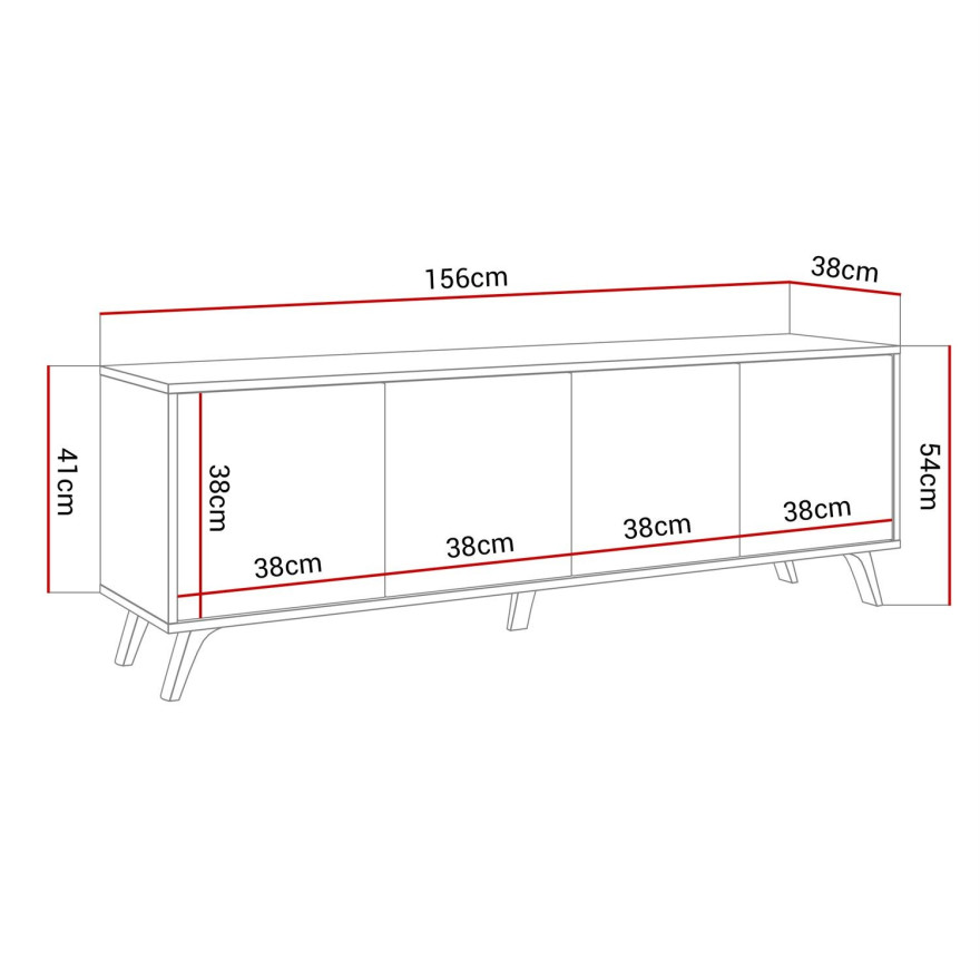SANAYI RTV Schrank auf Beinen mit Ablagen weiß glänzend