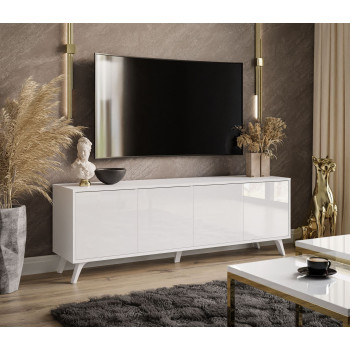 SANAYI RTV Schrank auf Beinen mit Ablagen weiß glänzend