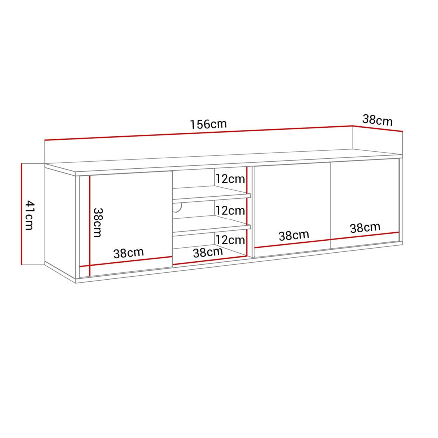 SANAYI RTV Schrank mit Ablagen weiß glänzend