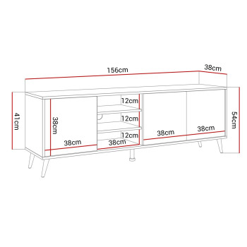 SANAYI RTV Schrank auf Beinen mit Ablagen weiß glänzend