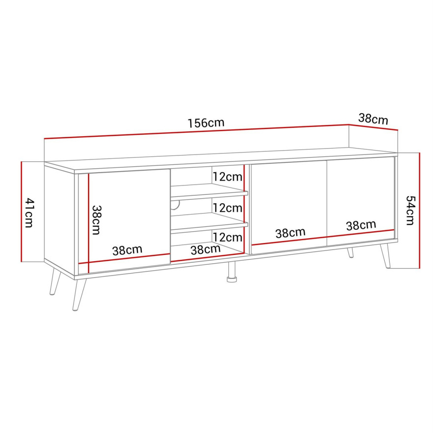 SANAYI RTV Schrank auf Beinen mit Ablagen weiß glänzend