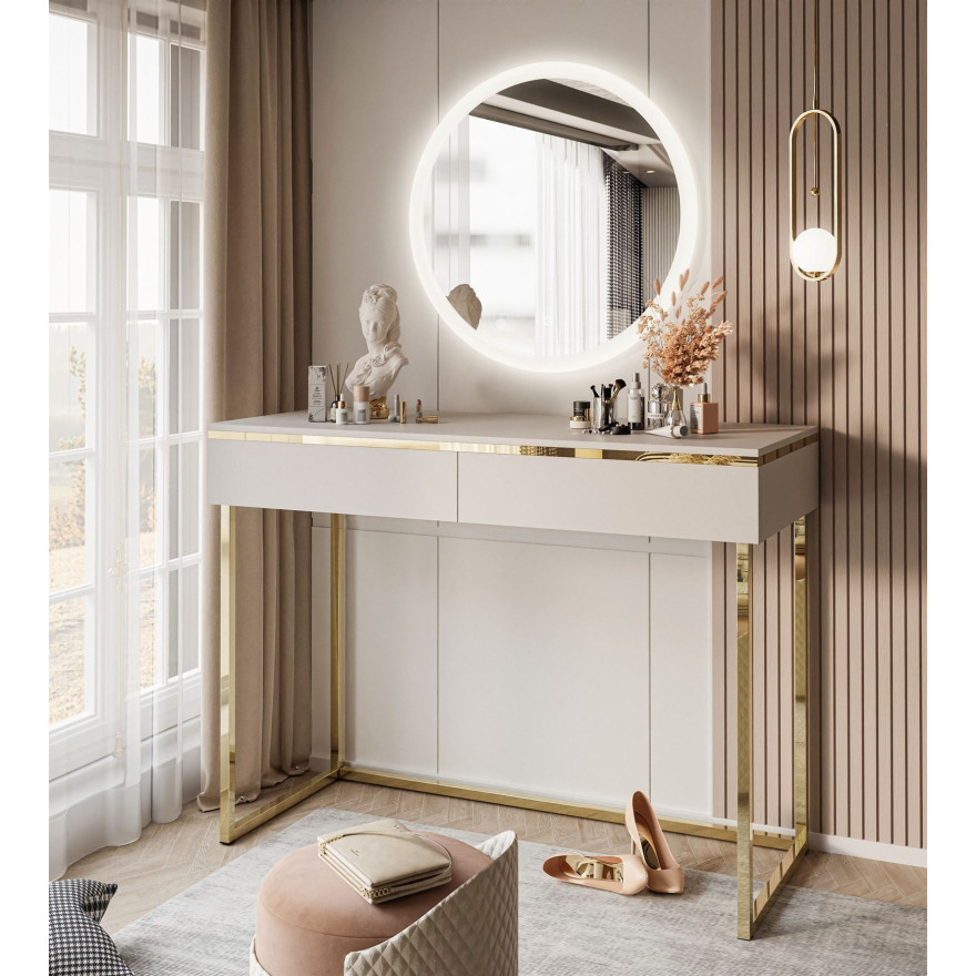 AURORA GOLD Schminktisch auf einem goldenen Gestell
