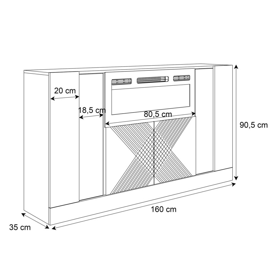 Kommode CAMINO mit elektrischem Kamin und Beleuchtung