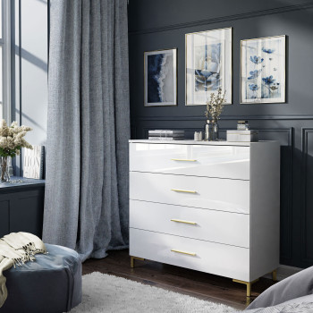 Kommode LINA goldene Griffe und Beine mit LED