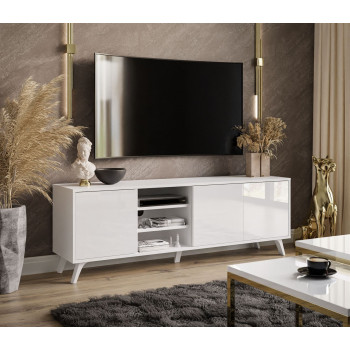 SANAYI RTV Schrank auf Beinen mit Ablagen weiß glänzend