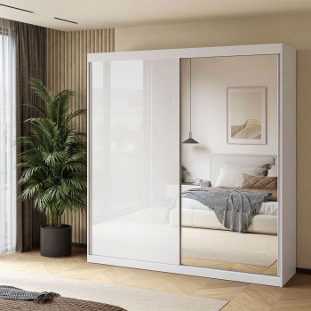 Schiebeschrank BASTER II GLOSSY mit Spiegel weiß glänzend