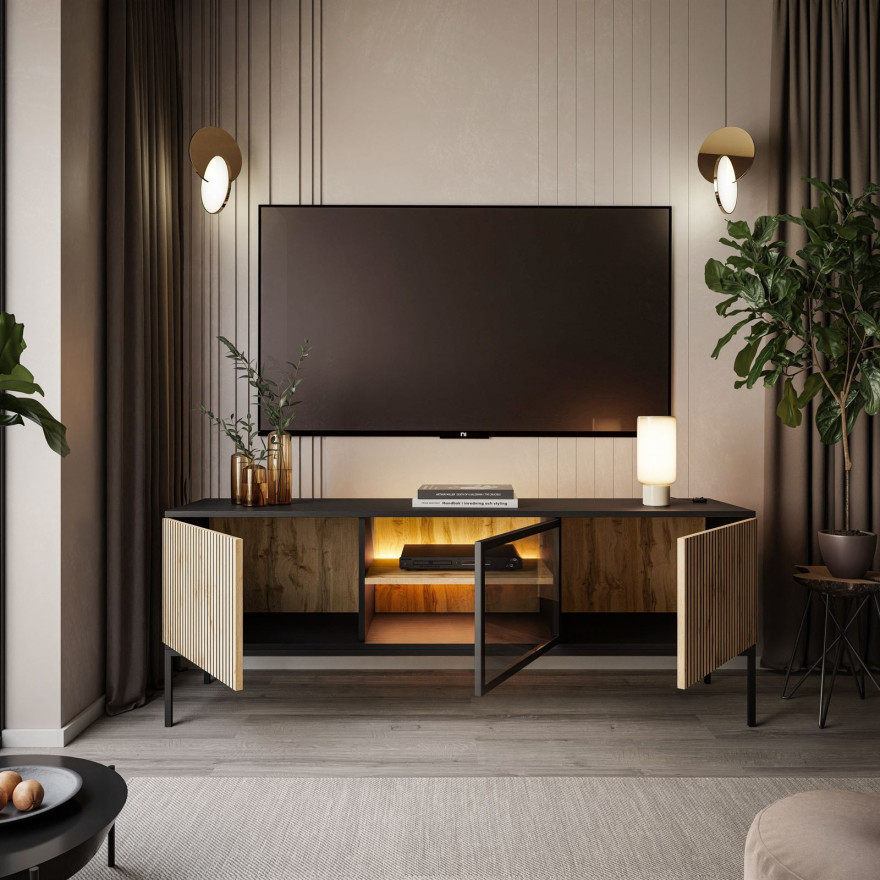 RTV Schrank ECLIPSE 154 mit Beleuchtung Eiche schwarz wotan