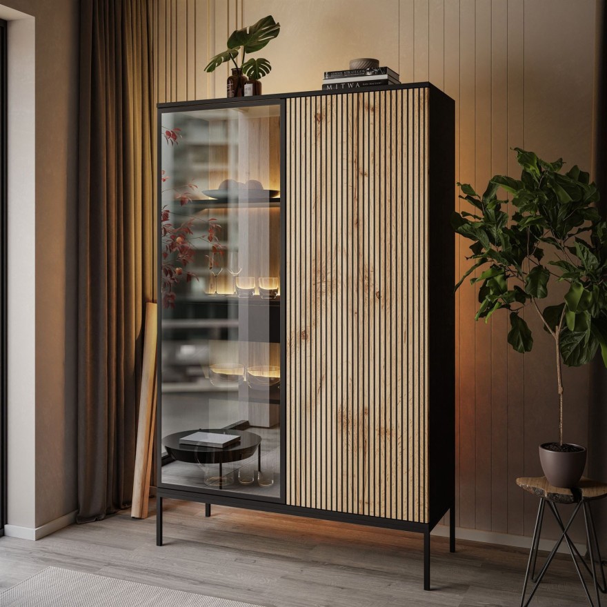 ECLIPSE WTSZ104 Hochschrank mit Beleuchtung Eiche schwarz wotan