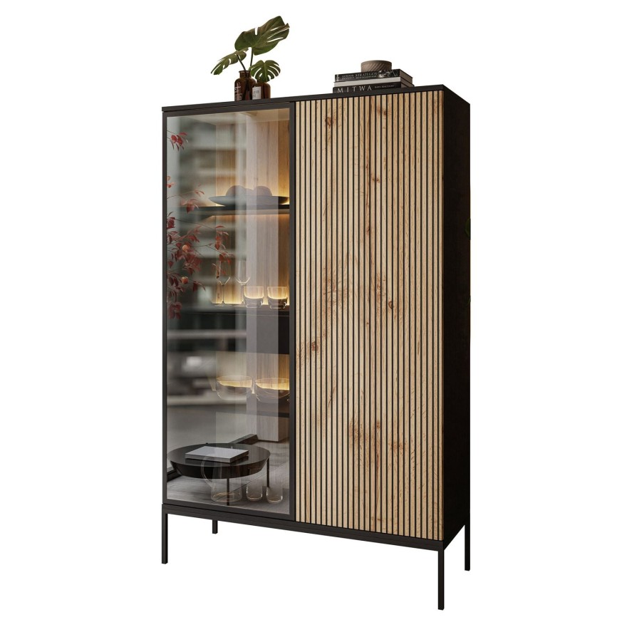 ECLIPSE WTSZ104 Hochschrank mit Beleuchtung Eiche schwarz wotan