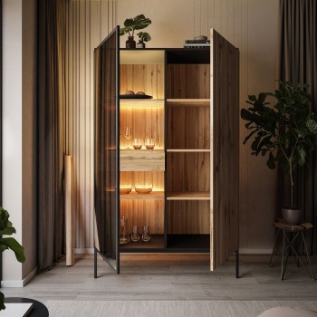 ECLIPSE WTSZ104 Hochschrank mit Beleuchtung Eiche schwarz wotan