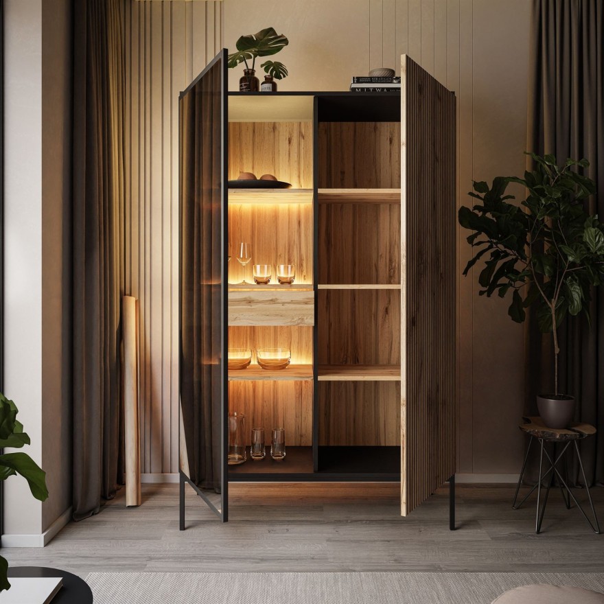 ECLIPSE WTSZ104 Hochschrank mit Beleuchtung Eiche schwarz wotan