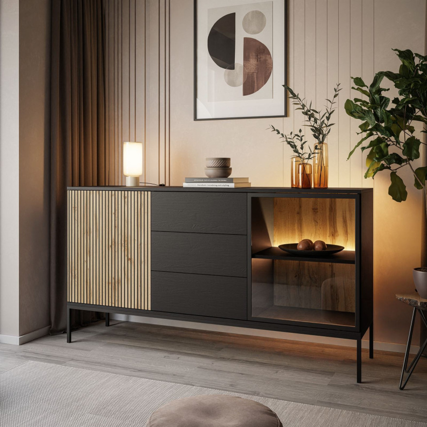 ECLIPSE Kommode KSZ154 mit Schubladen und Beleuchtung Eiche schwarz wotan