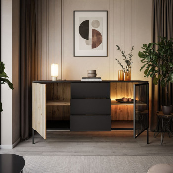 ECLIPSE Kommode KSZ154 mit Schubladen und Beleuchtung Eiche schwarz wotan