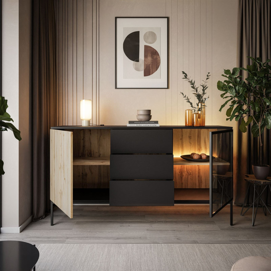 ECLIPSE Kommode KSZ154 mit Schubladen und Beleuchtung Eiche schwarz wotan