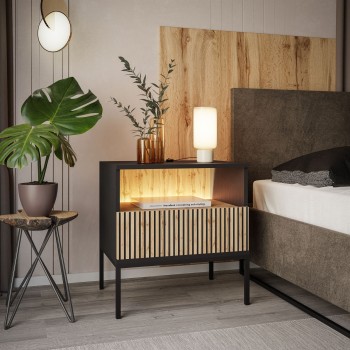 ECLIPSE S54 Nachttisch mit Beleuchtung Eiche schwarz wotan