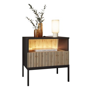 ECLIPSE S54 Nachttisch mit Beleuchtung Eiche schwarz wotan