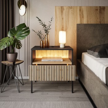 ECLIPSE S54 Nachttisch mit Beleuchtung Eiche schwarz wotan