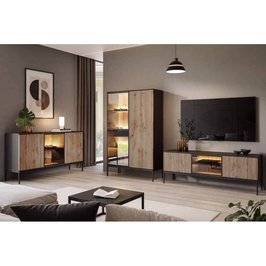 ECLIPSE WTSZ104 Hochschrank mit Beleuchtung Eiche schwarz wotan