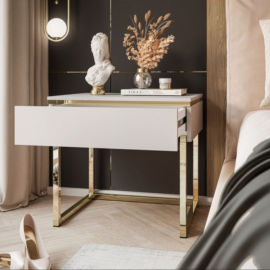 Nachttisch AURORA auf goldenem Gestell Kaschmir