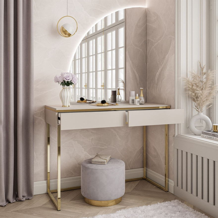 Schminktisch AURORA-Q GOLD auf goldenem Gestell mit Spiegel