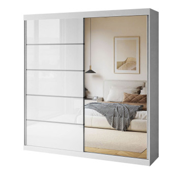 Schiebeschrank BASTER II PLUS GLOSSY mit Spiegel weiß glänzend