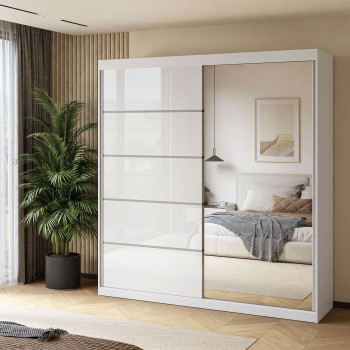 Schiebeschrank BASTER II PLUS GLOSSY mit Spiegel weiß glänzend
