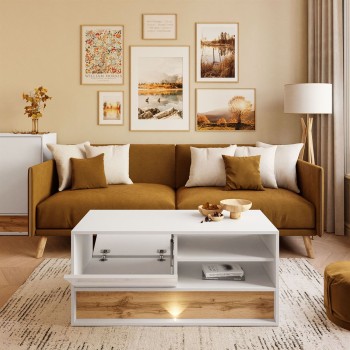 VILLA doppelseitiger Couchtisch mit Wotan Eicheneinlage