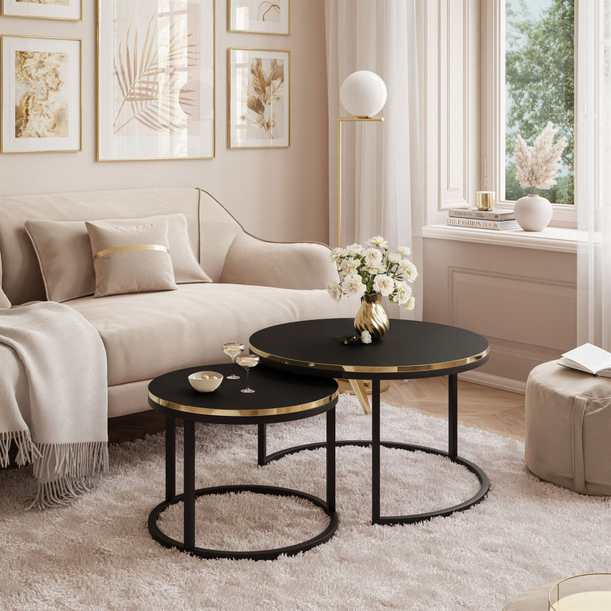 SOLEIL 2in1 runder Couchtisch mattschwarz