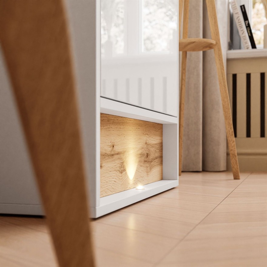 Freistehende Vitrine VILLA II mit Wotan Eicheneinsatz