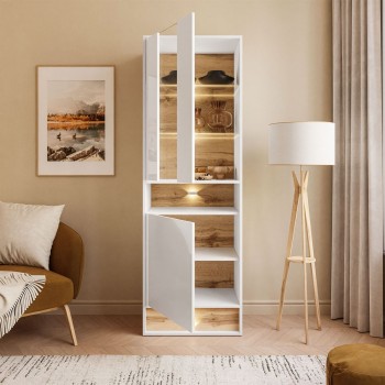 Freistehende Vitrine VILLA II mit Wotan Eicheneinsatz