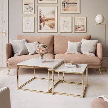 YOSHI 2in1 Couchtisch Hochglanz Gold Chrom