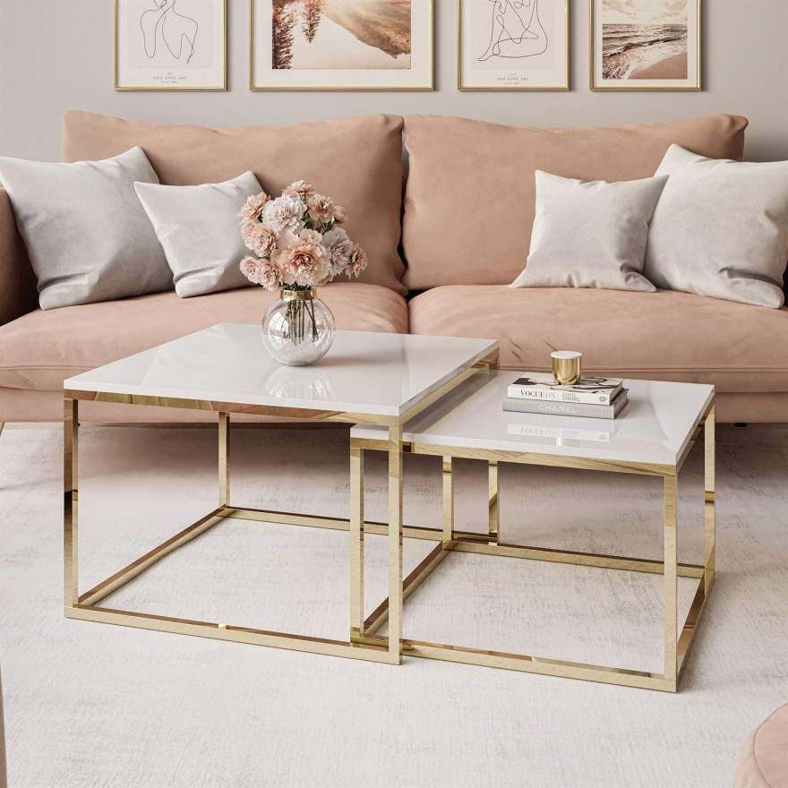 YOSHI 2in1 Couchtisch Hochglanz Gold Chrom